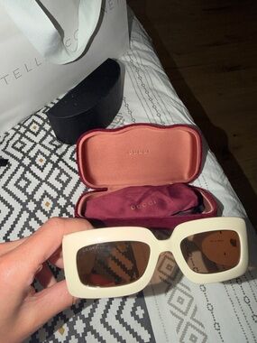 Gucci White Rectangular Sunglasses with Brown Lenses